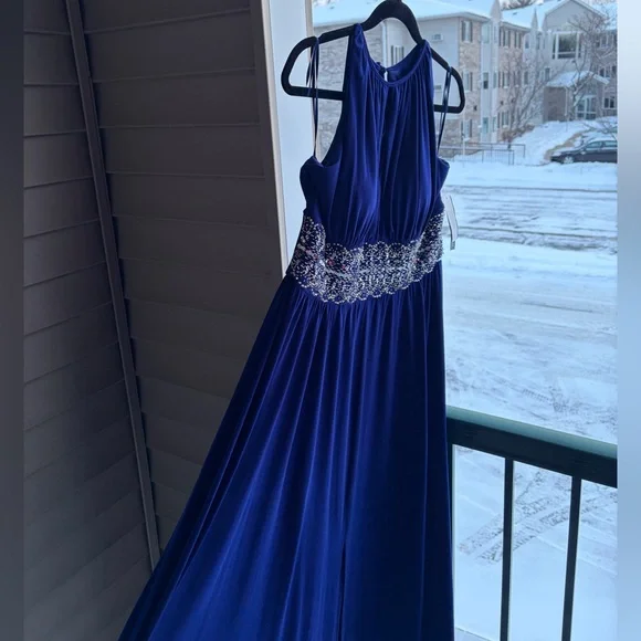 red blue and yellow dress JULIA LONG SLEEVE MIDI BLUE DRESS main image 1